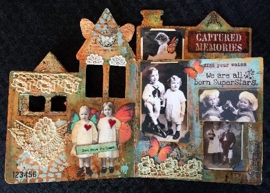 Altered Children's book using DecoArt products-pages 4 and 5.