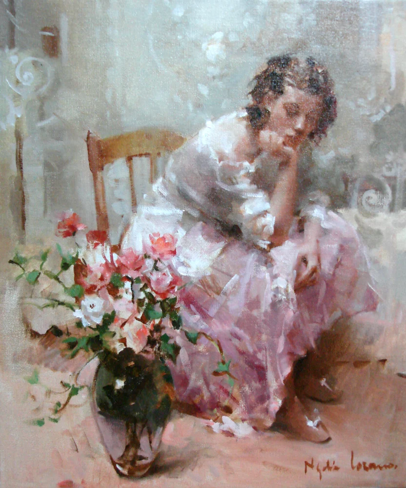 Nydia Lozano 1947 | Spanish Impressionist Figurative painter | Ladies with flowers