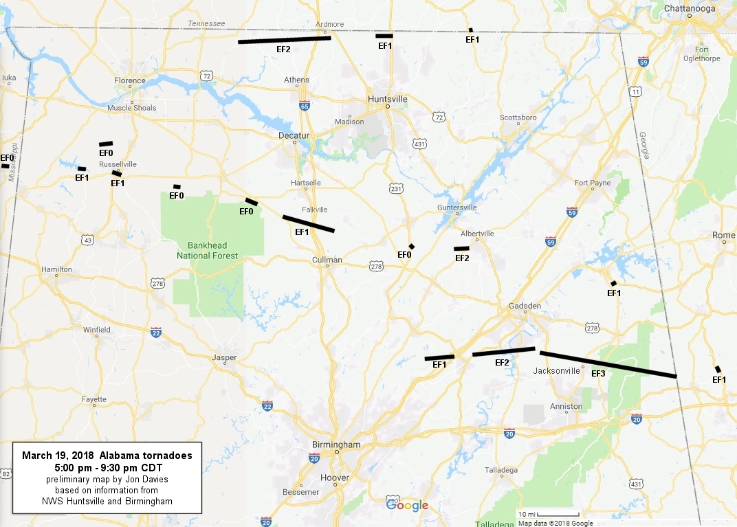 the tornadoes were produced mainly by three different supercells moving across the northern third of alabama as is suggested by the way the tornado damage the tornadoes were produced mainly by three different supercells moving across the northern third of alabama as is suggested by the way the tornado damage