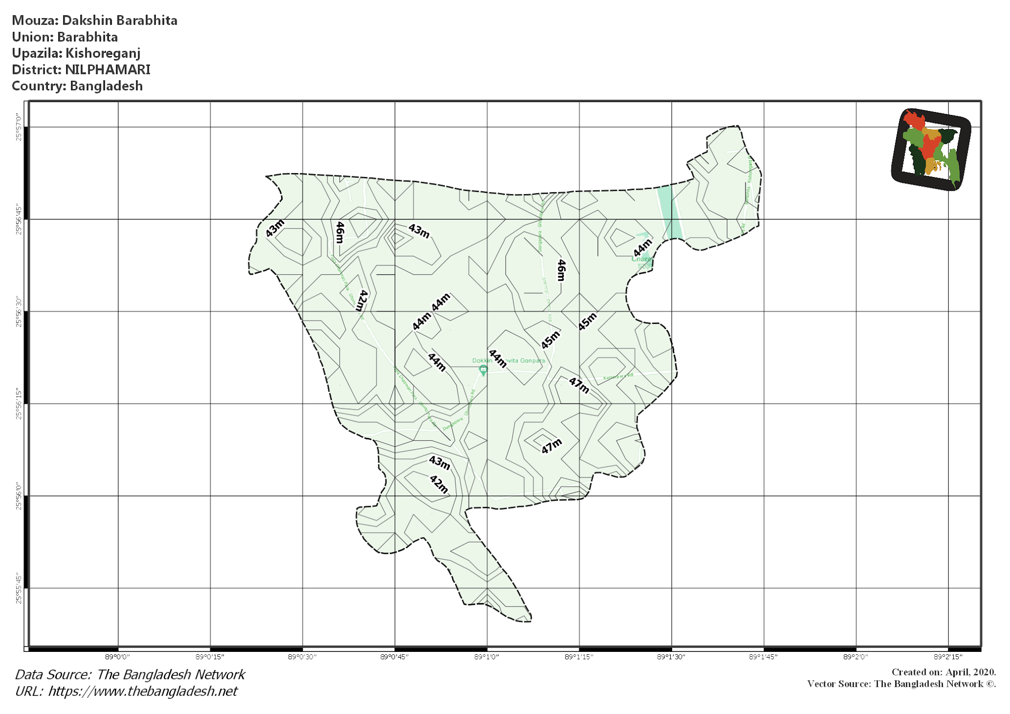 Map of Dakshin Barabhita Mouza of Kishoreganj Upazila, NILPHAMARI, Bangladesh.