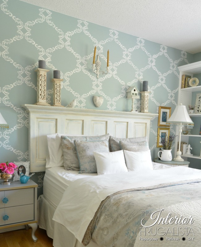 French Country Master Bedroom Stenciled Wall