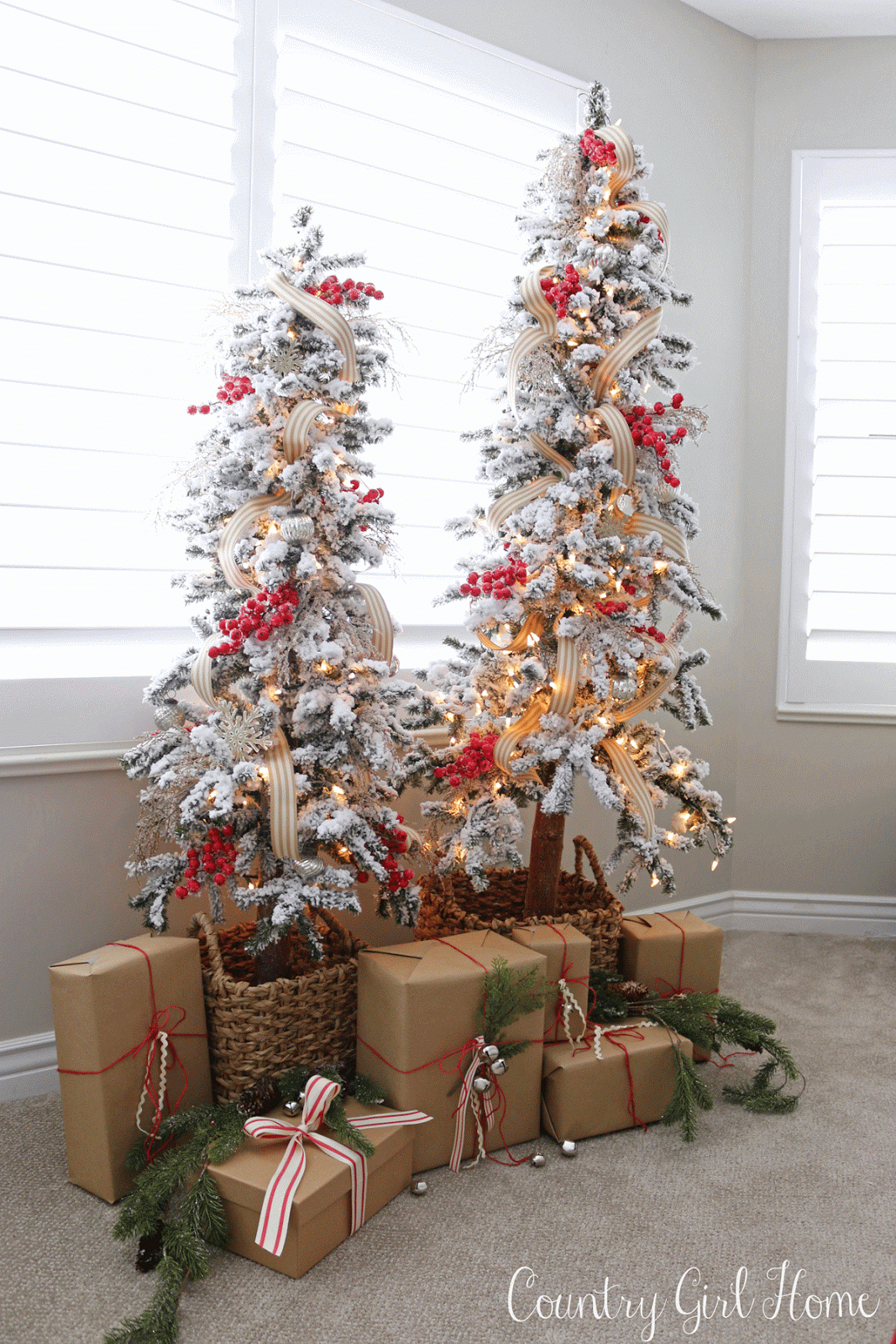 COUNTRY GIRL HOME Flocked Trees DIY {decorated}