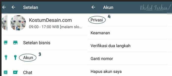 Menghilangkan centang biru di WA - Menu Setelan - Akun - Privasi Menghilangkan centang biru di WA - Menu Setelan - Akun - Privasi