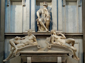 Michelangelo designed his sculpture Pensieroso as a monument  for Lorenzo II's tomb at the Basilica of San Lorenzo