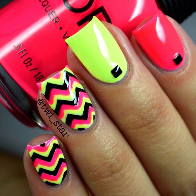 Neon Chevron nails featuring Orly Passion Fruit and Key Lime Twist