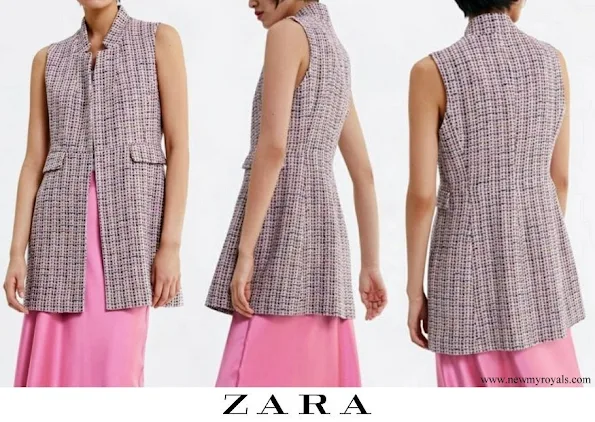 Queen Letizia wore ZARA Inverted collar tweed vest