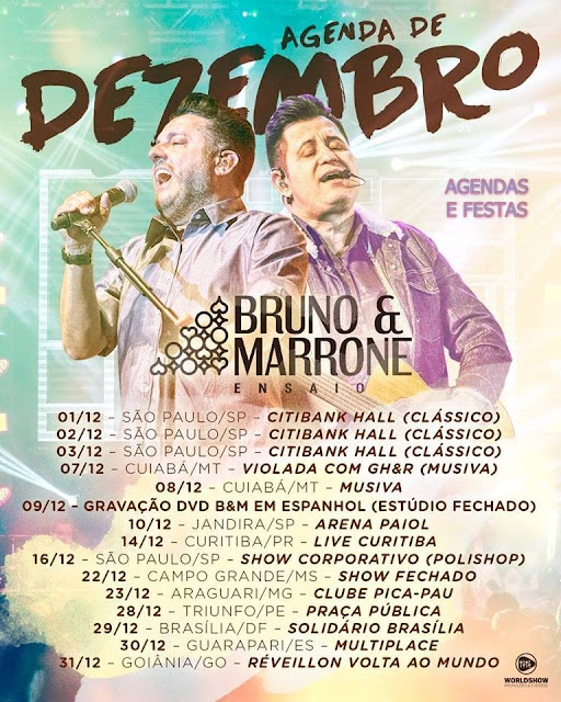 AGENDA DE SHOWS DE DEZEMBRO BRUNO E MARRONE 2017 | Agendas e Festas Clube