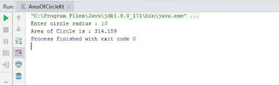 Program to find an area of a circle in Kotlin