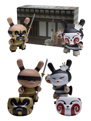 Kidrobot - Gold Life Black Kabuki & Kitsune 3” Dunny 2 Pack by Huck Gee