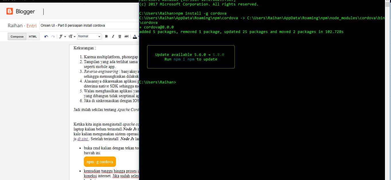 Onsen UI Part 0 persiapan install cordova