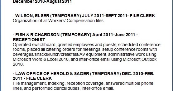 legal receptionist sample resume format in word free download