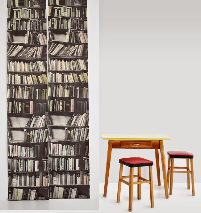 Fake Bookshelf Wallpaper Design