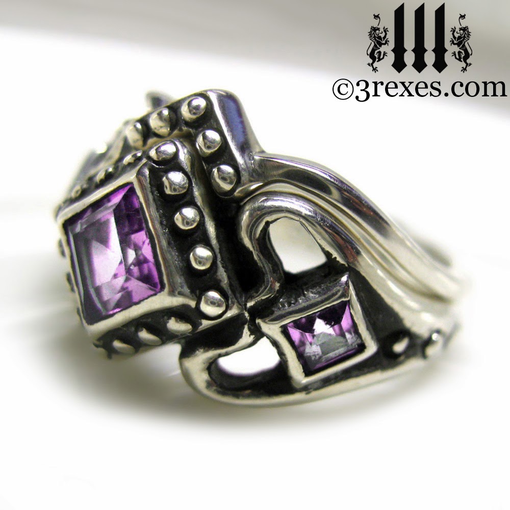 princess love gothic engagement ring set with purple amethyst