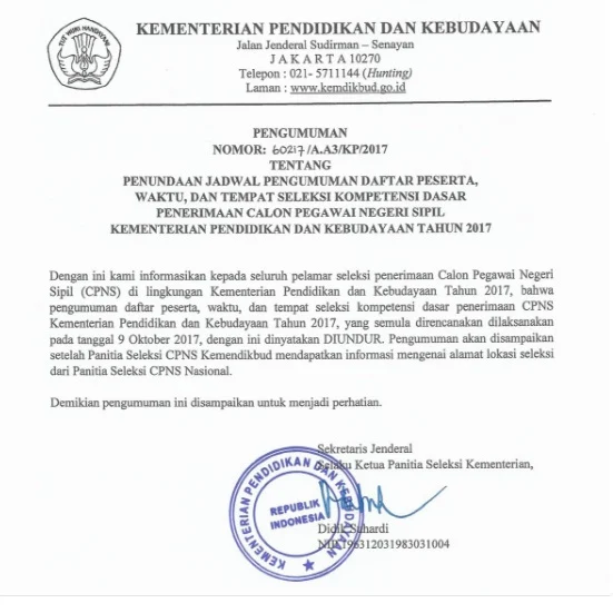 Pengumuman Jadwal dan Daftar Peserta Pelaksanaan Seleksi Kompetensi