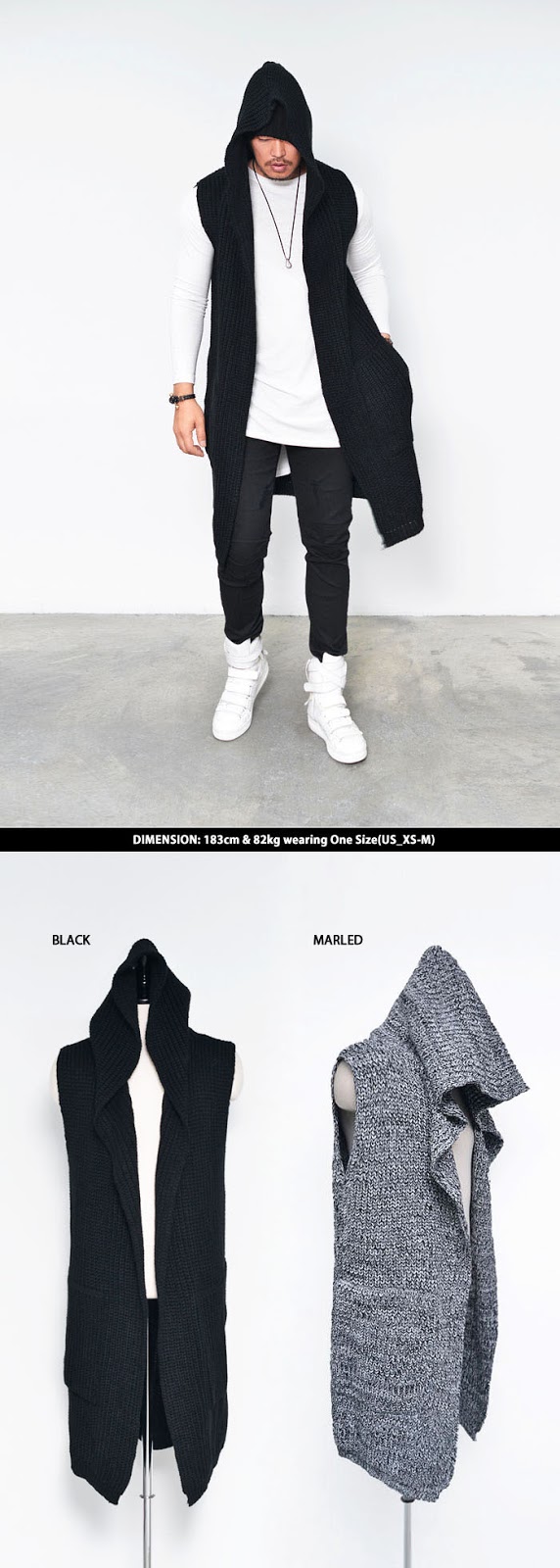 mens chunky knit hooded cardigan