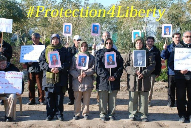 گزارش تصویری ازاعتراض مجاهدان اشرفی در لیبرتی به قطع نصب تیوالهای حفاظتی به درخواست رژیم