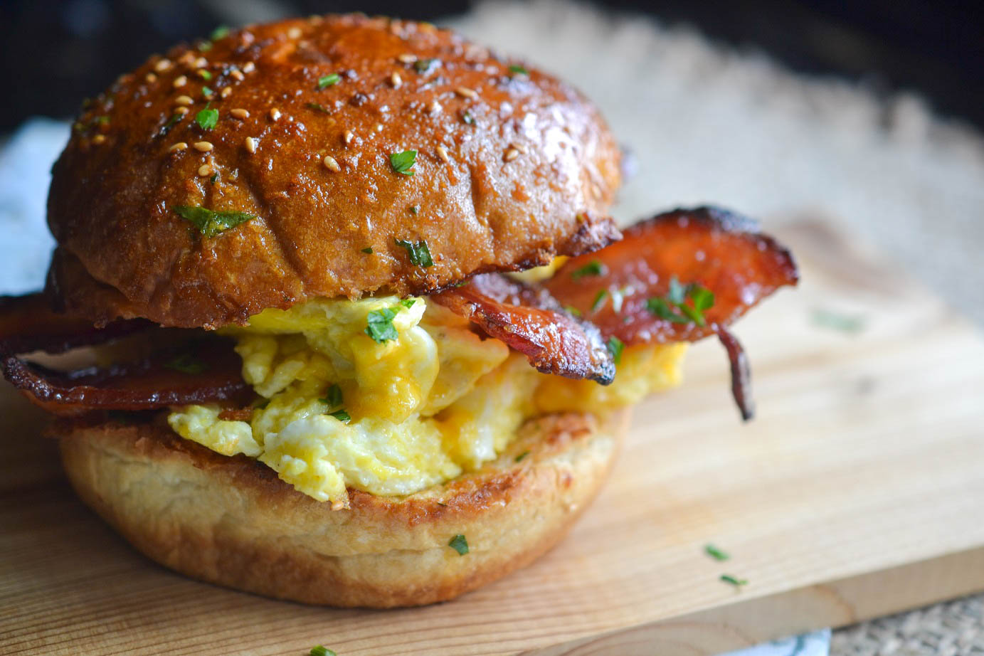 Greedy Girl Candied bacon egg and cheese sandwich