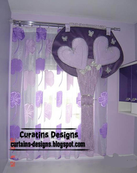 Romantic purple curtain design for girls room, heart curtain style