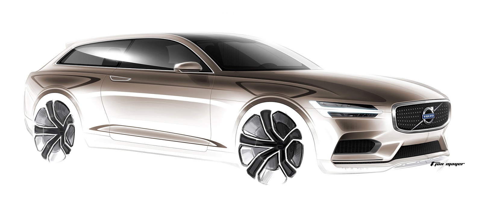 Volvo Concept Estate sketch front quarter view by T. Jon Mayer