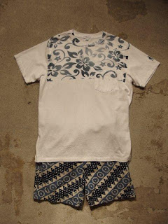 Engineered Garments "Printed Cross Crew Neck T-Shirt in White"