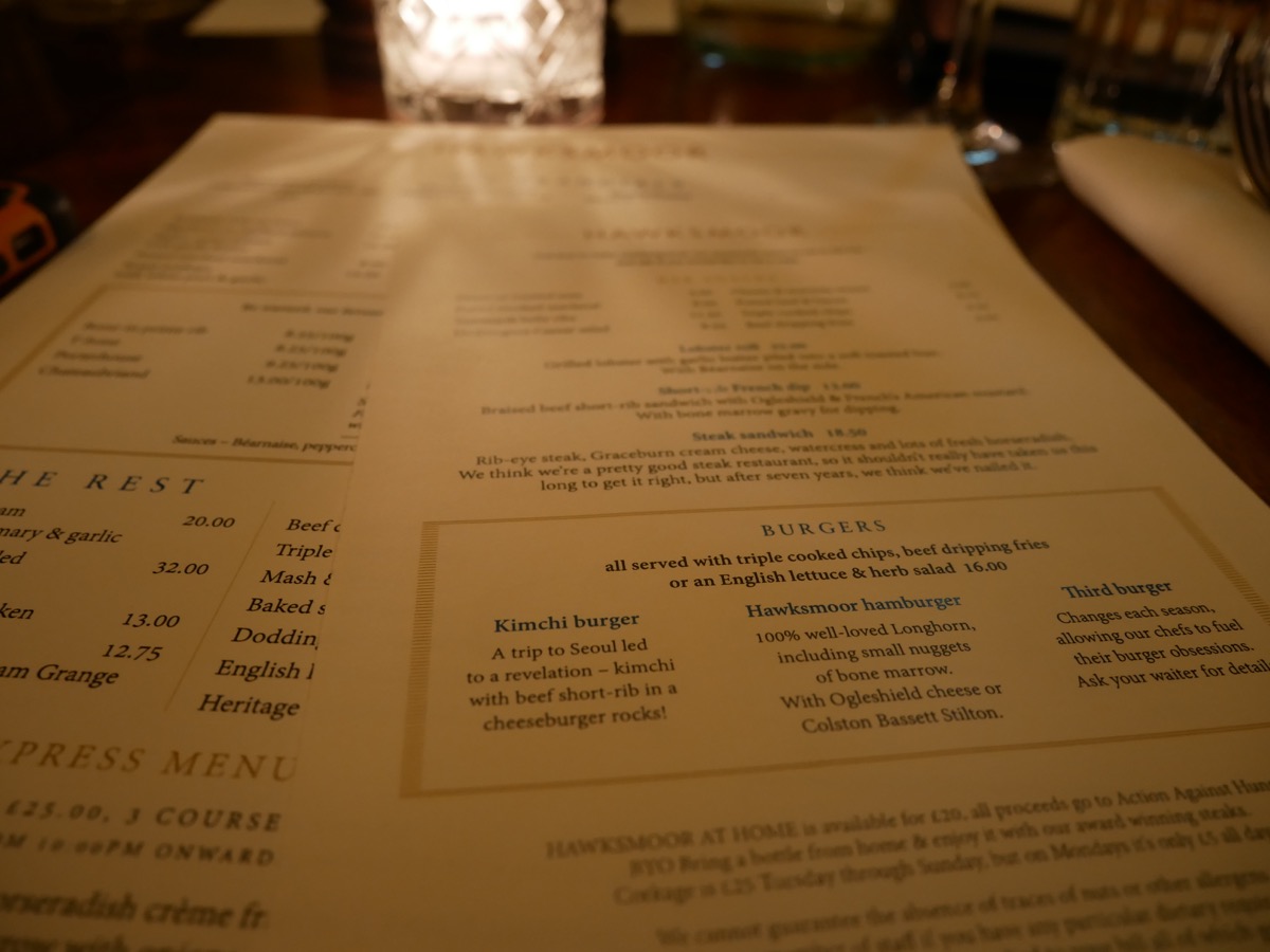 The separate burger menu at Hawksmoor Seven Dials - National Burger Day The separate burger menu at Hawksmoor Seven Dials - National Burger Day