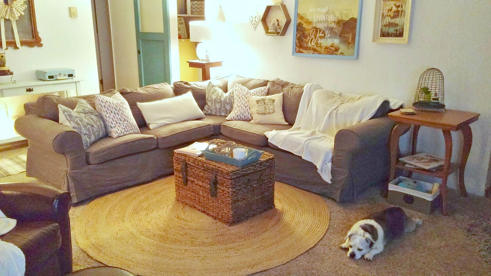 Living Room Updates Little Vintage Cottage I Switched My Couch Over To The Opposite Side Of Room And Moved In Round Jute Rug From Dining