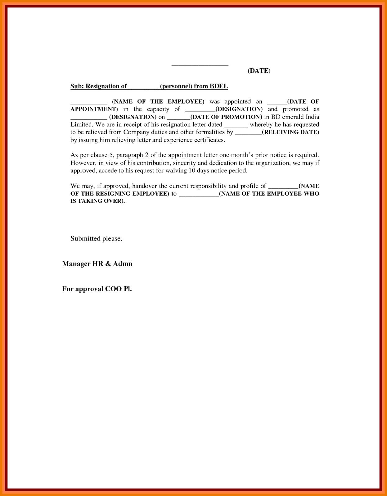 Relieve Letter Scribd India formal-resignation-letter-1-month-notice-for-teacher