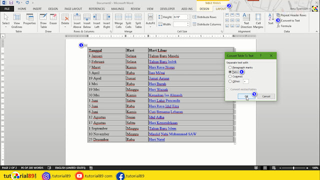 Cara merubah table ke tulisan biasa di Microsoft word + video