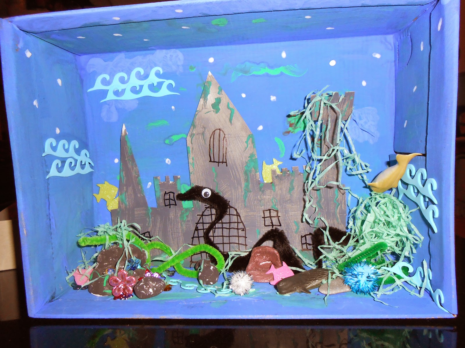 underwater diorama with sea monsters and treasure chests undersea diorama for school half term homework project