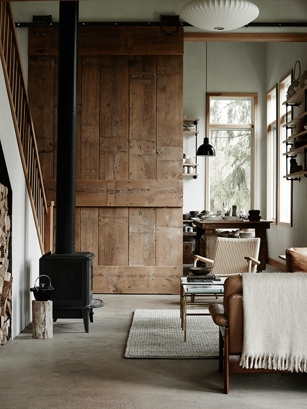reclaimed pieces, clean lines, and warmth.