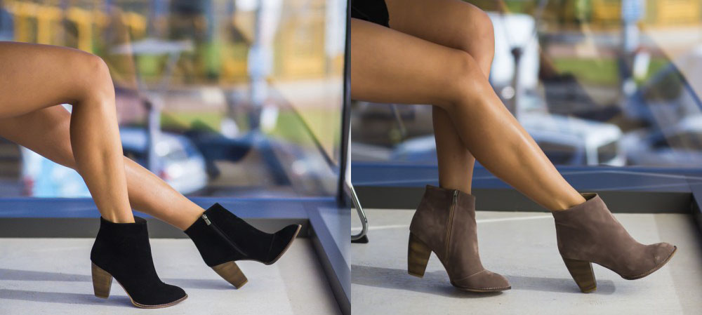 Botine cu toc mic gros piele intoarsa negre, gri de toamna Botine cu toc mic gros piele intoarsa negre, gri de toamna