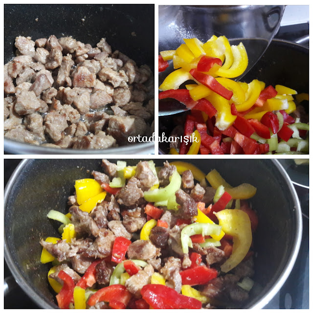 ORTADA KARIŞIK ÜÇ RENKLİ BİBERLİ KAVURMA NASIL YAPILIR