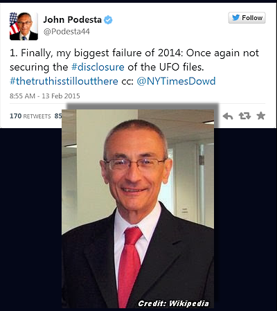 Counselor To Obama Regrets Not Disclosing UFO Files, He Tweets 