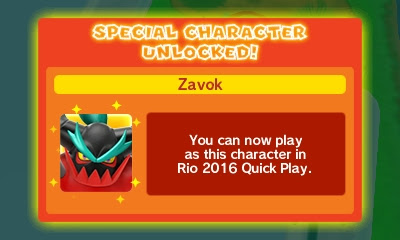 Zavok: Special Character Unlocked! Zavok character unlocked Mario & Sonic at the Rio 2016 Olympic Games 3DS