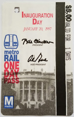 1997 Clinton Inauguration Metro One Day Pass Washington, DC 