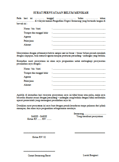 Contoh Surat Pernyataan Tidak Akan Menikah Selama 1 Tahun Untuk Melamar Kerja Berbagi Ilmu