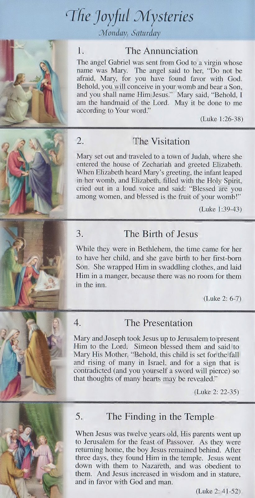 Joyful Mysteries Of The Rosary Printable