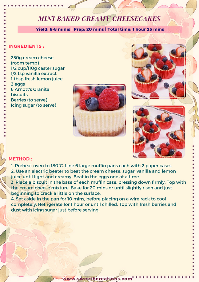 MINI BAKED CREAMY CHEESECAKES RECIPE