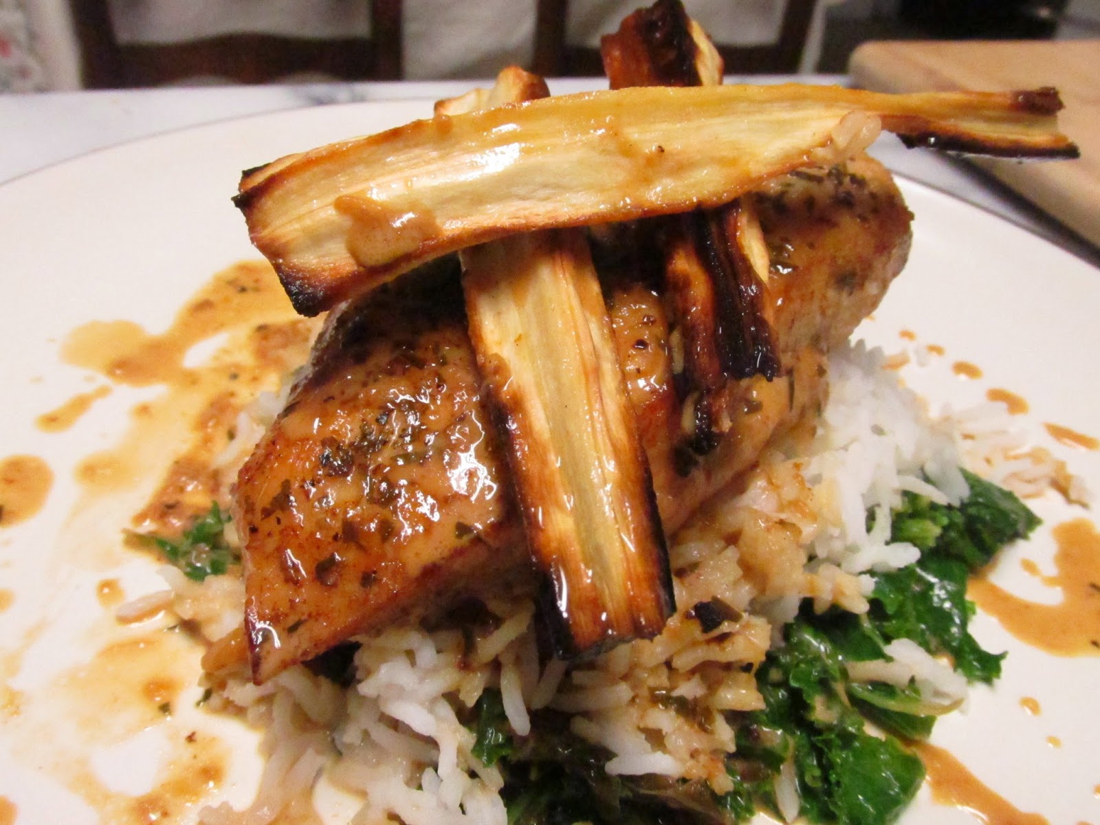 Raving, Hot Cuisine Chicken Tarragon with Lemon Kale, Roasted Parsnips