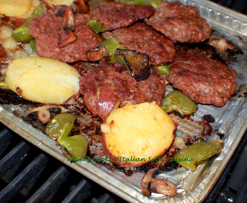 Mom's Grilled Sausage Patties Potatoes and Peppers What's Cookin