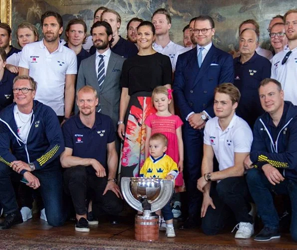 Crown Princess Victoria, Princess Estelle, Prince Daniel, Prince Oscar and Prince Carl Philip met with the Sweden men's national ice hockey team