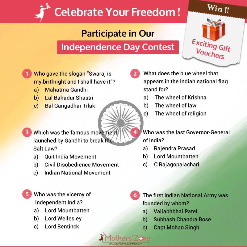 Mothers Zone Independence Day Quiz Win Prizes Free Stuff Contests Deals Giveaways Free Samples India