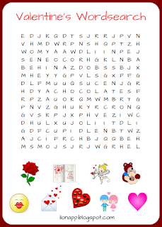 valentine's wordsearch walentynki angielski wykreślanka