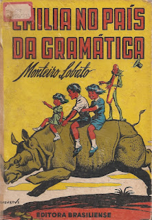 Emília no País da Gramática. Monteiro Lobato. Editora Brasiliense. Augustus (Augusto Mendes da Silva). André Le Blanc. Paulo Ernesto Nesti. Capa de Livro. Book Cover. Década de 1950. Década de 1960.