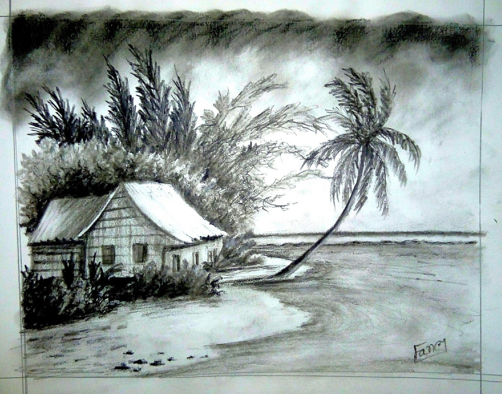 charcoal drawing for beginners | charcoal drawing landscape | easy