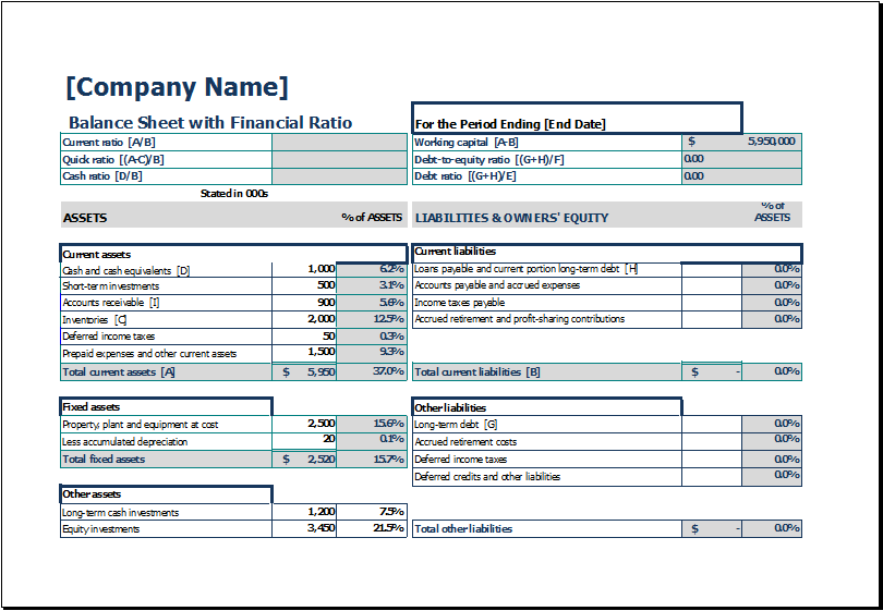 Business Balance Sheet Template Excel