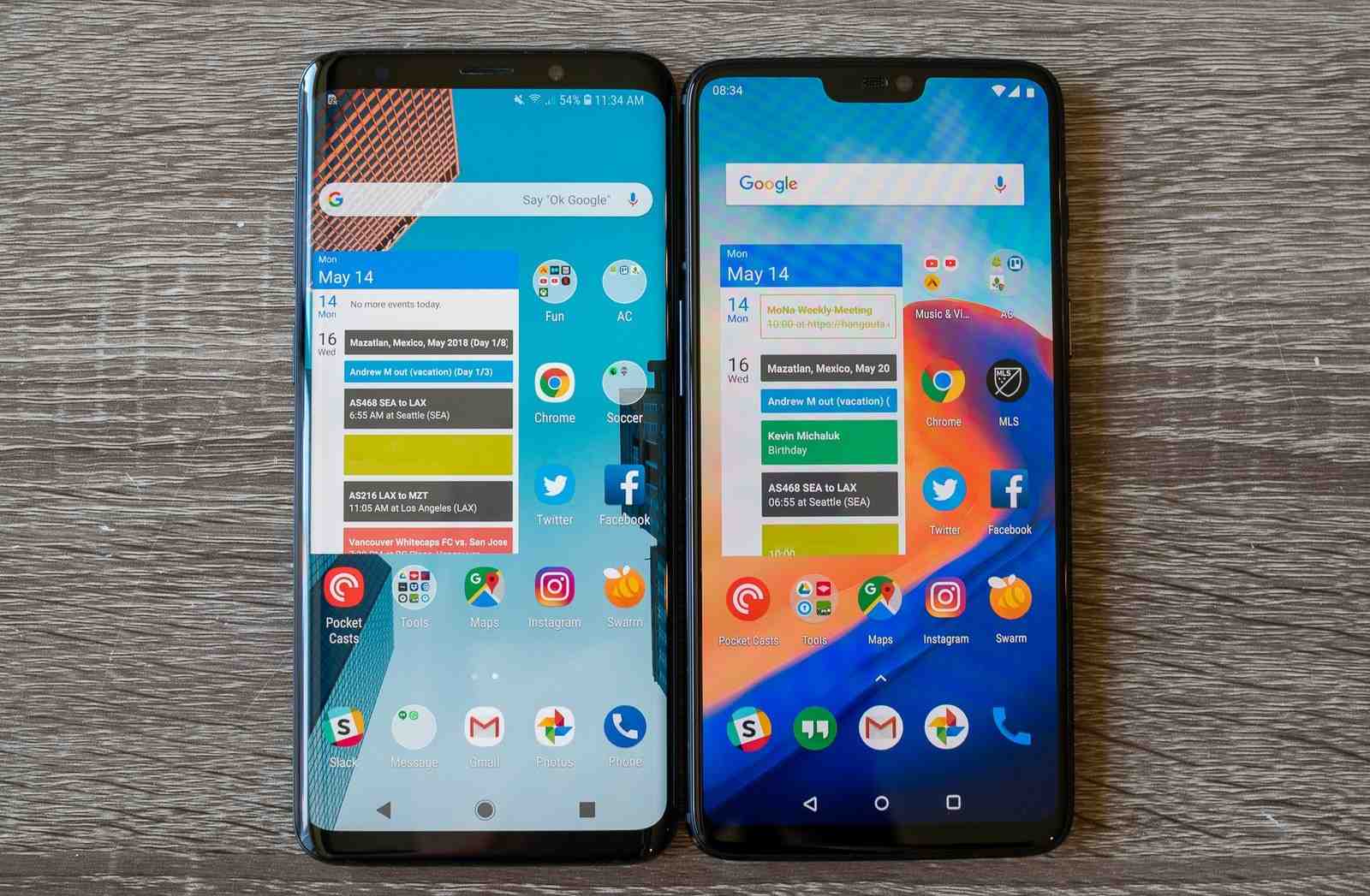 Identical OLED panels on both the Samsung Galaxy S9 Plus and the OnePlus 6