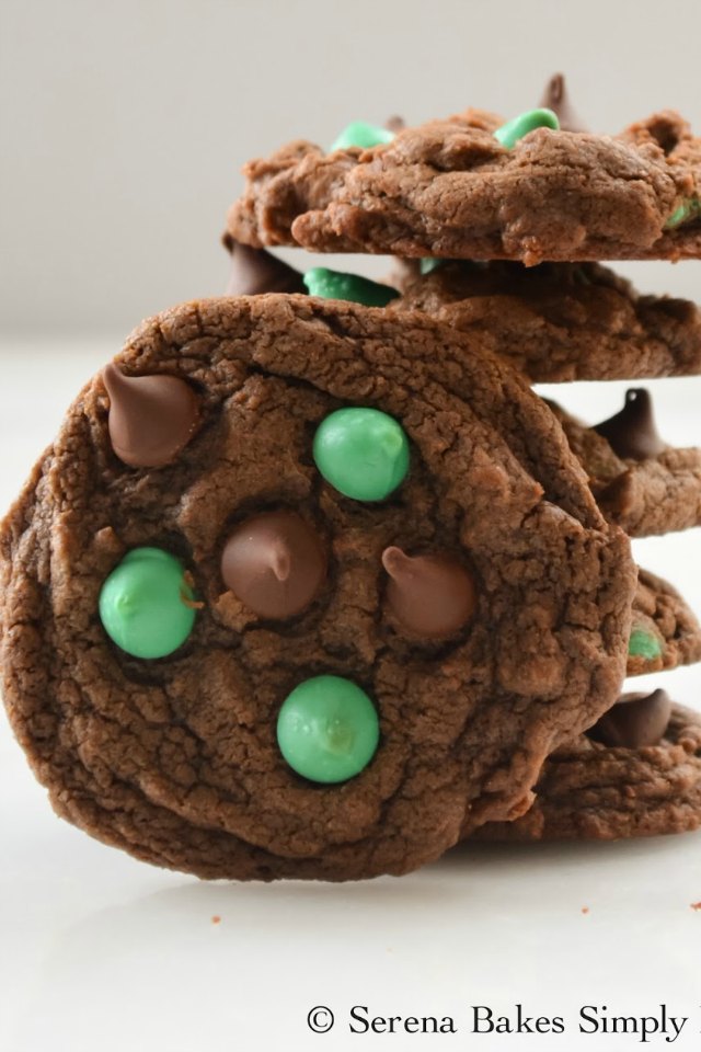 Double Chocolate Mint Chip Cookies are the perfect recipe for Christmas from Serena Bakes Simply From Scratch.