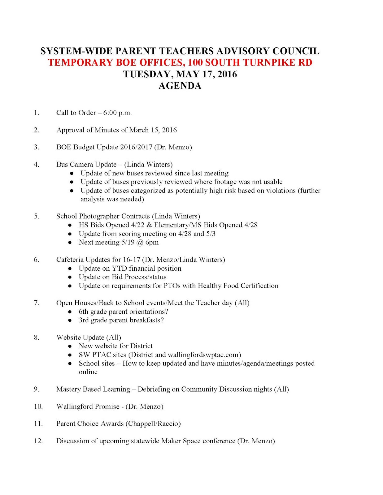 parent conference agenda