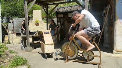 12 volt bicycle generator built by Bart Orlando od the Campus Center for Appropriate Technology Humboldt State University Arcata CA